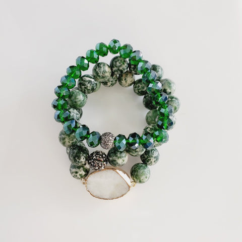 Jade Druzy Stone 3 Piece Bracelet Set | Pretty Fab Things