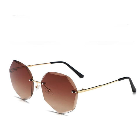 Fashionista Bronze Rimless Large Octagon Sunglasses - Pretty Fab Things