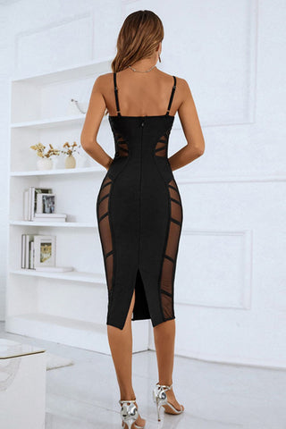 Lisa Spaghetti Strap Mesh Black Dress