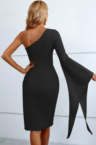 Danai Cutout Flare Sleeve One-Shoulder Dress
