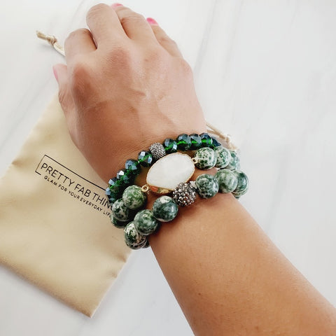 Jade Druzy Stone 3 Piece Bracelet Set | Pretty Fab Things