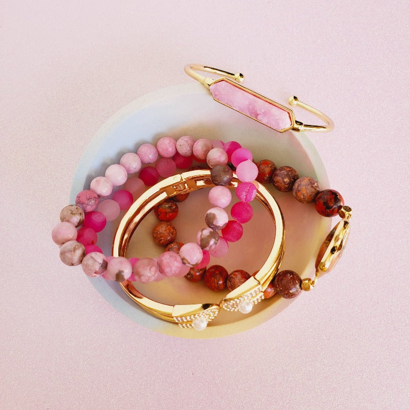 Pink Heart Bead Bracelet Set | Pretty Fab Things 