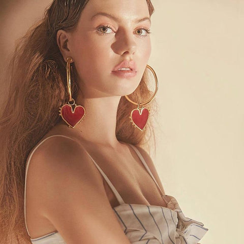 Red Heart Hoop Gold Earrings - Pretty Fab Things