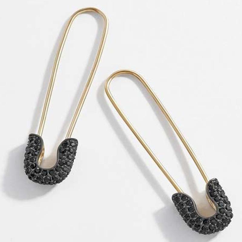 Black Gold Crystal Safety Pin Earrings - Pretty Fab Things