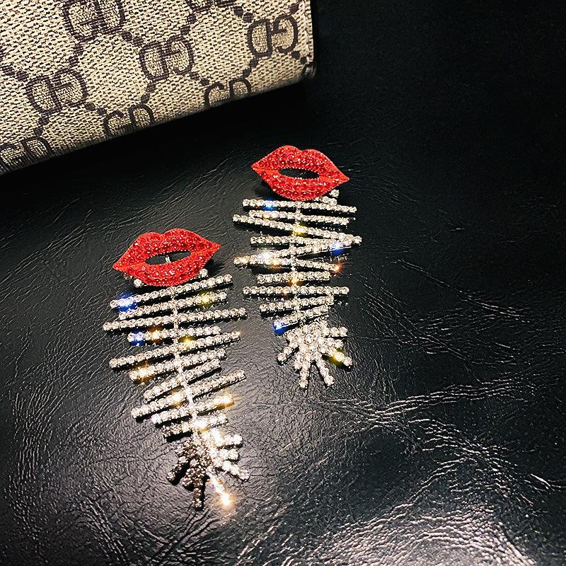 Red Lip Crystal Fashion Earrings - Pretty Fab Things