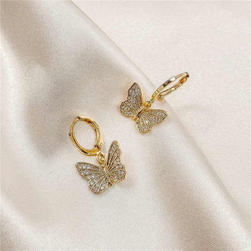 Gold Crystal Butterfly Huggie Earrings | Pretty Fab Things