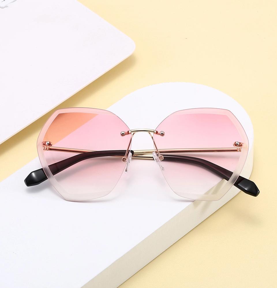 Fashionista Pink Rimless Large Octagon Sunglasses - Pretty Fab Things