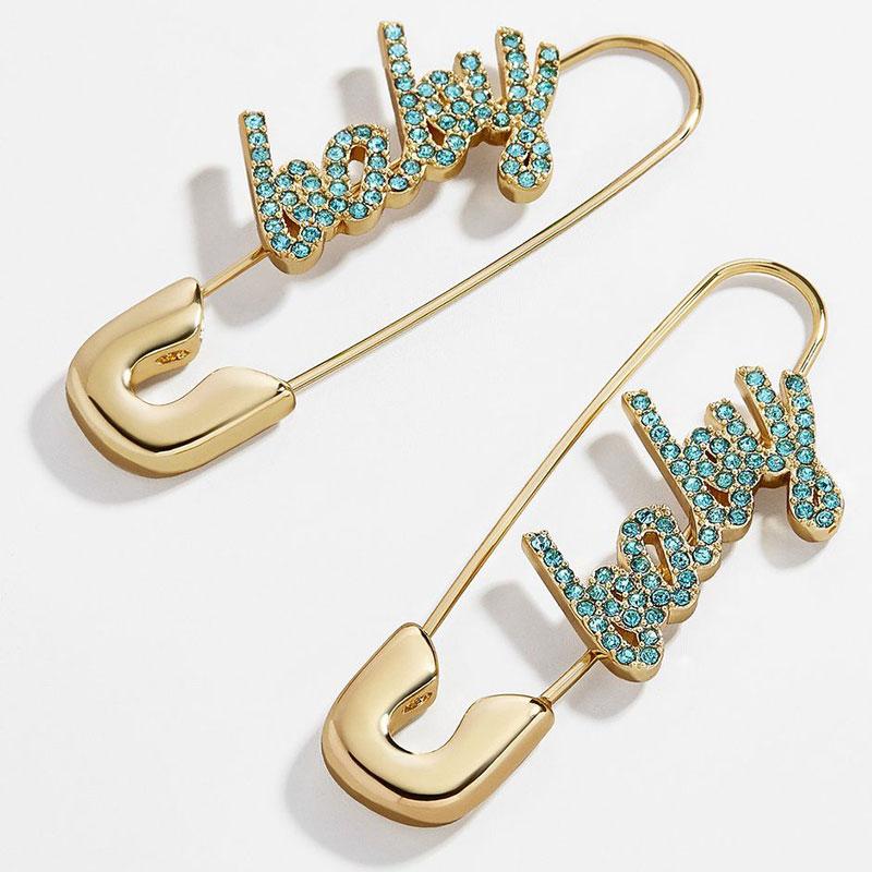 Blue Crystal Baby Safety Pin Earrings - Pretty Fab Things