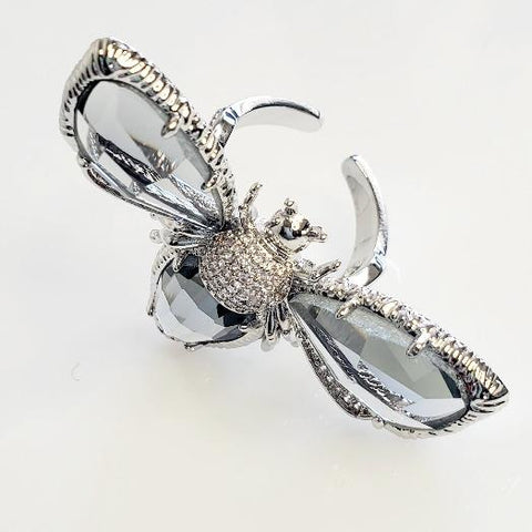 Bling Silver Pave Crystal Bee Large Rings - Pretty Fab Things