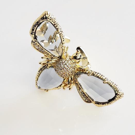 Bling Gold Pave Crystal Bee Large Rings - Pretty Fab Things