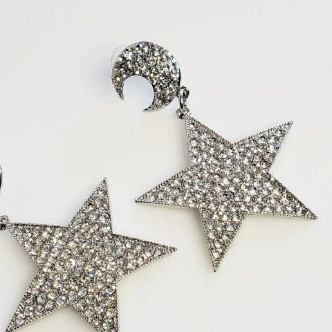 Baby I'm A Star Silver Rhinestone  Earrings - Pretty Fab Things