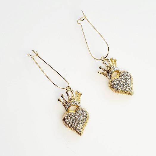 Crystal Gold Crown Heart Earrings - Pretty Fab Things