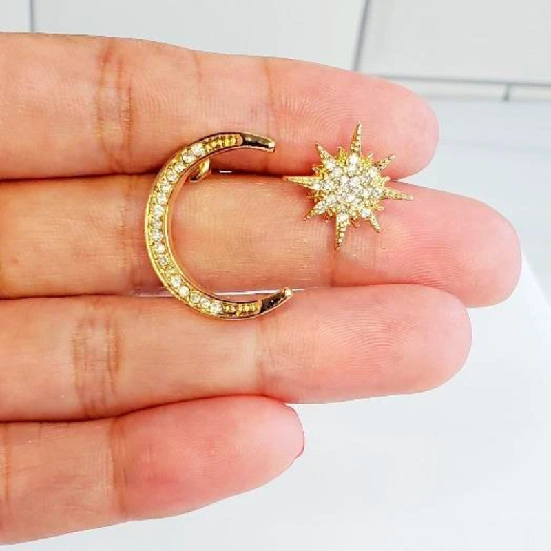 Moon & Stars Gold  Stud Earrings Drop Earrings  | Pretty Fab Things
