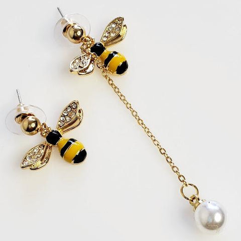 Crystal Gold Plated Enamel Bee Stud Earrings - Pretty Fab Things