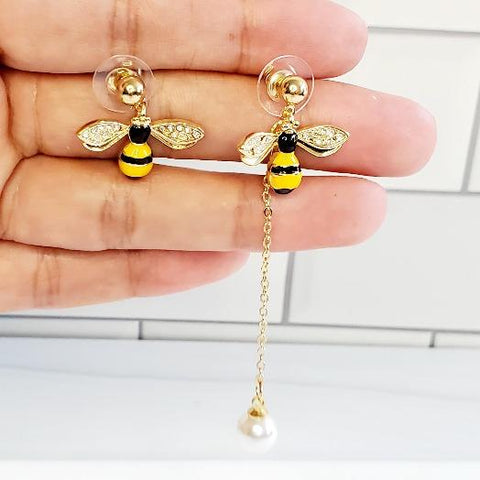 Crystal Gold Plated Enamel Bee Stud Earrings - Pretty Fab Things