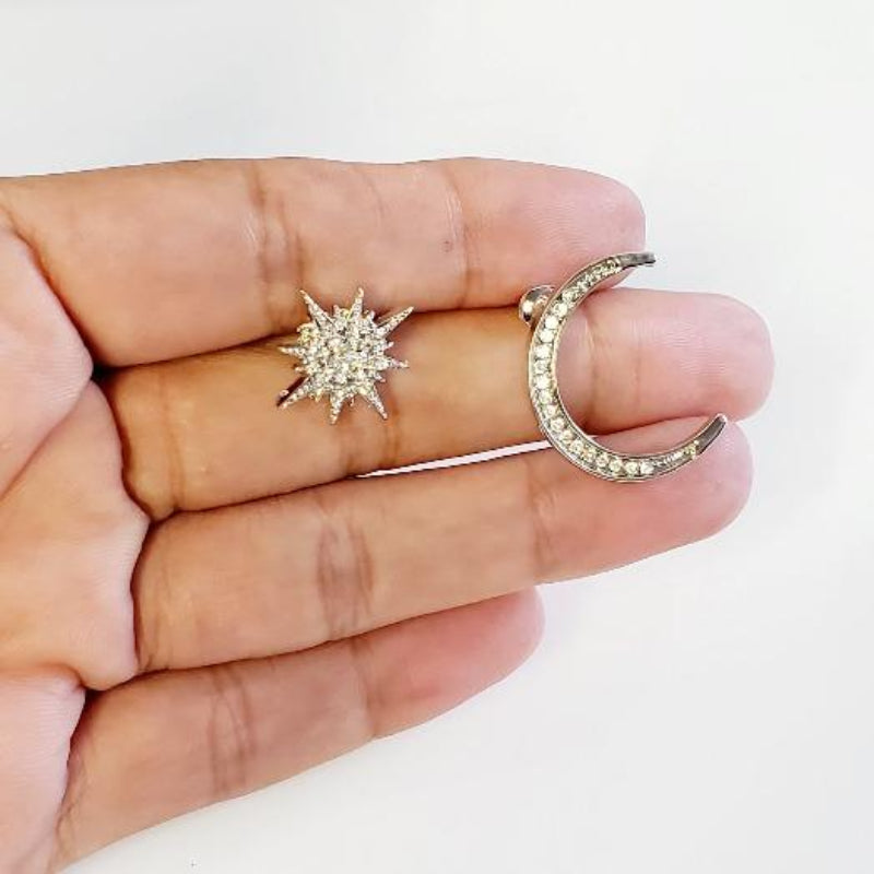 Moon & Stars Stud Earrings Drop Earrings Gold | Pretty Fab Things