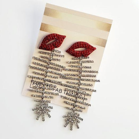 Red Lip Crystal Fashion Earrings - Pretty Fab Things