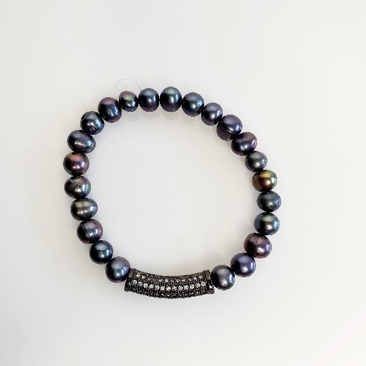 Freshwater Pearl Hematite Blue Stretch Bracelets - Pretty Fab Things