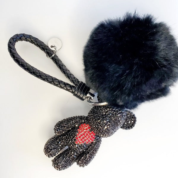 BOMGOM Black Crystal Bear with Red Heart Key Chain - Pretty Fab Things