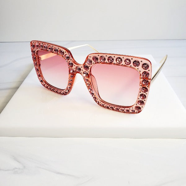 Shine Bright Peach Rhinestone Large Sunglasses Sunglasses  | Pretty Fab Thing