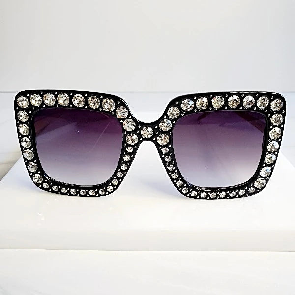Shine Bright Black Rhinestone Large Sunglasses Sunglasses  | Pretty Fab Thing