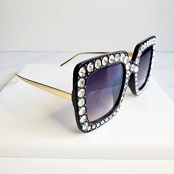 Shine Bright Black Rhinestone Large Sunglasses Sunglasses  | Pretty Fab Thing