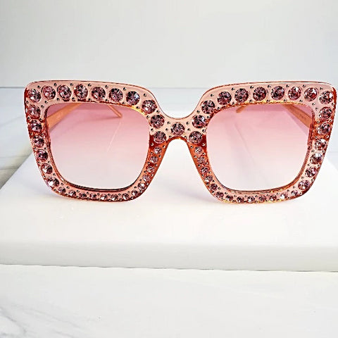 Shine Bright Peach Rhinestone Large Sunglasses Sunglasses  | Pretty Fab Thing