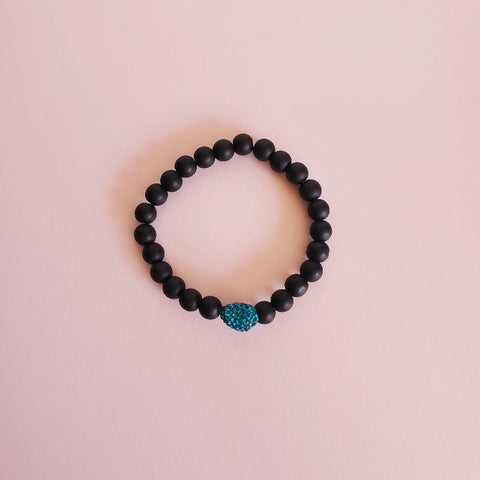 Black Bead Bracelet with Turquoise pave heart bead | Pretty Fab Things