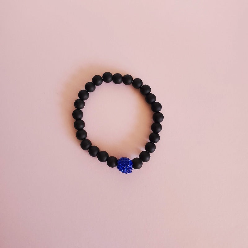 Black Bead Bracelet with blue pave heart bead | Pretty Fab Things