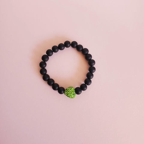 Black Bead Bracelet with green pave heart bead | Pretty Fab Things
