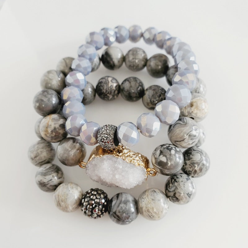 Gorgeous Gray Druzy 3 Piece Bracelet Set | Pretty Fab Things
