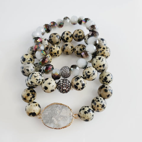 Dalmatian Diva Druzy 3 Piece Pave Bracelet Set | Pretty Fab Things