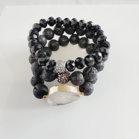 Black Beauty Druzy 3 Piece Pave Bracelet Set | Pretty Fab Things