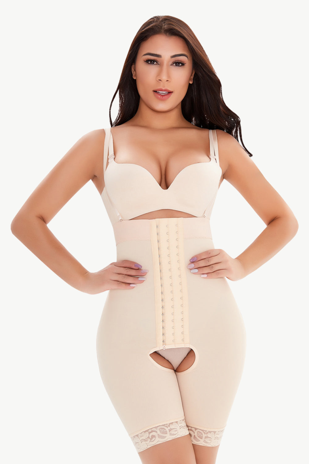 Full Size Hook-and-Eye Lace Trim Shaping Bodysuit