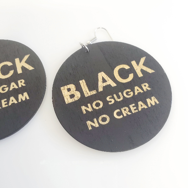 Black No Sugar No Cream Wood Hoop Earrings | Pretty Fab Things