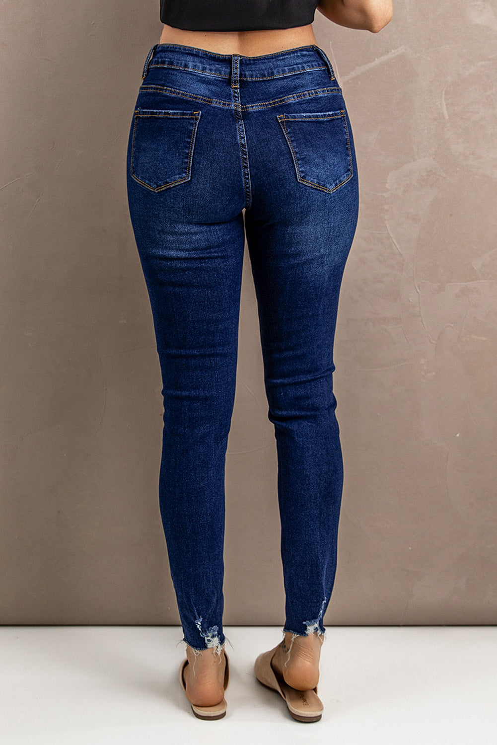Button Fly Distressed Skinny Jeans | Swanky Doll Clothing