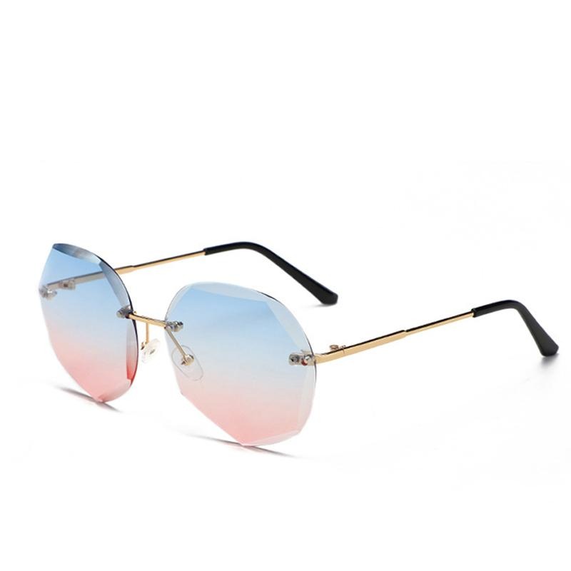 Fashionista Blue Rimless Large Octagon Sunglasses - Pretty Fab Things