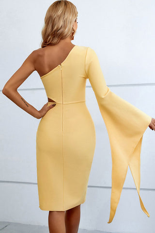 Danai Cutout Flare Sleeve One-Shoulder Dress