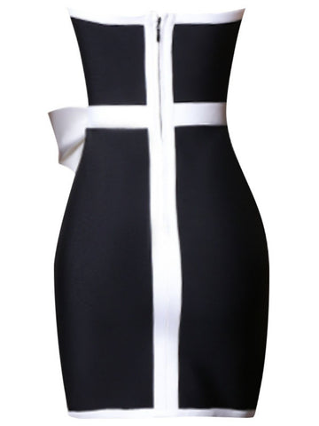 Contrast Strapless Bow Detail Mini Dress