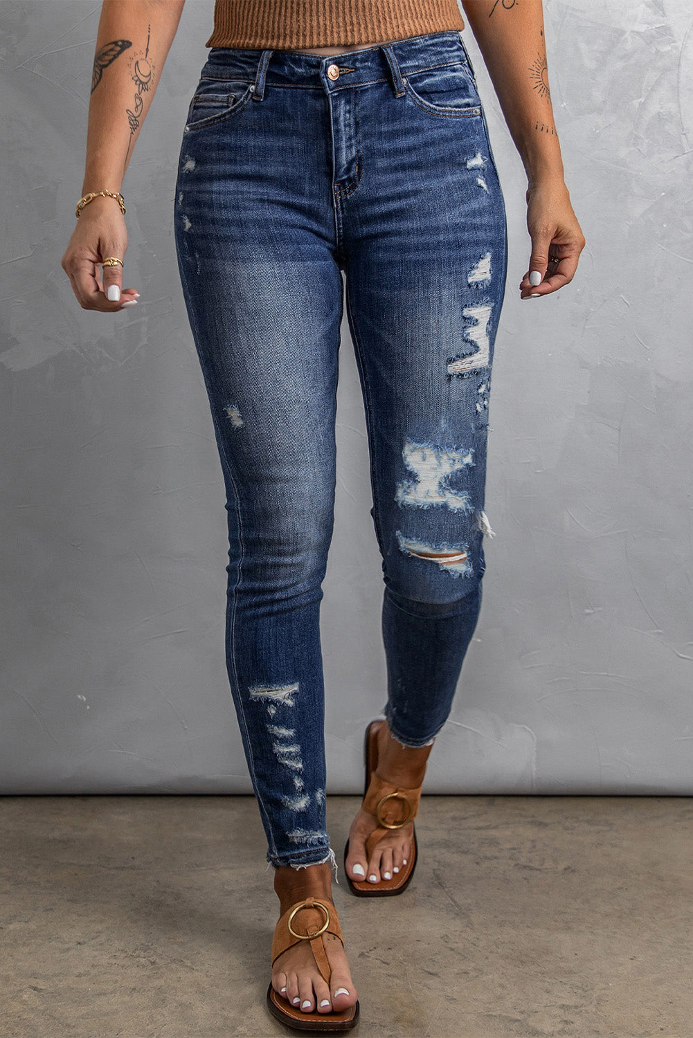 Distressed High Waist Skinny Jeans | Swanky Doll Clothing