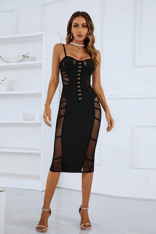 Lisa Spaghetti Strap Mesh Black Dress