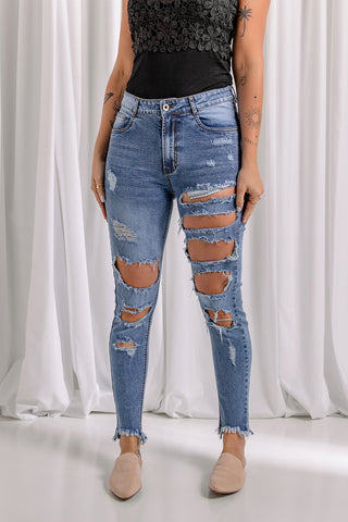 Raw Hem Skinny Distressed Jeans | Swanky Doll Clothing