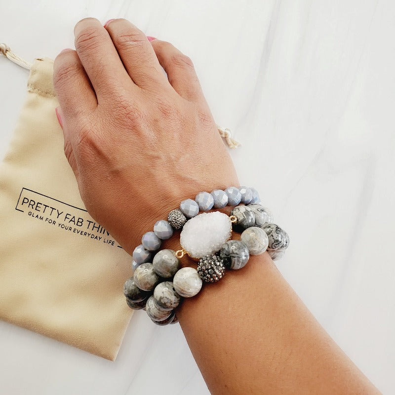 Gorgeous Gray Druzy 3 Piece Bracelet Set | Pretty Fab Things