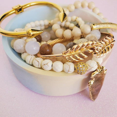 Boho Beauty Gold & Cream 7 Piece Bracelet Set