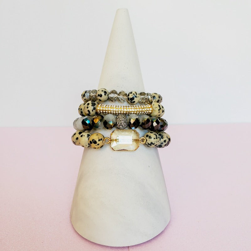 Feeling Myself Crystal Pave Bar Amazonite Bead Bracelet Set | Pretty Fab Things