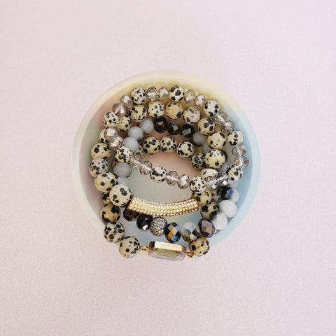 Feeling Myself Crystal Pave Bar Amazonite Bead Bracelet Set | Pretty Fab Things