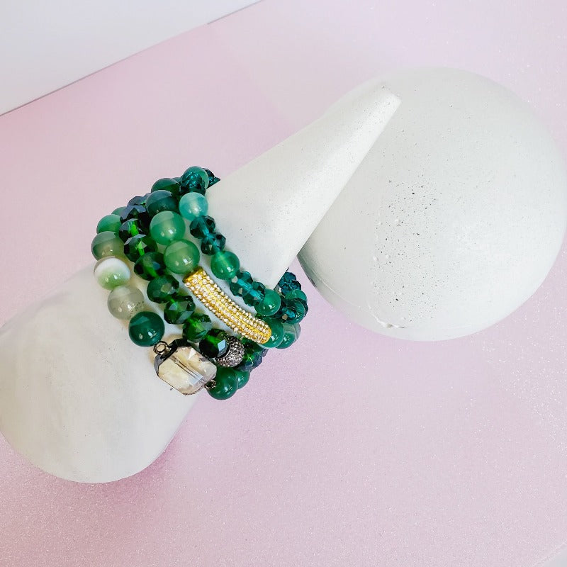 Gorgeous Green Gold Pave Bar Bracelet Set | Pretty Fab Things