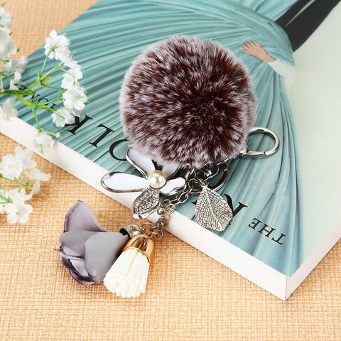 Gray Rose Accent & Pom Key Chain | Swanky Doll Clothing