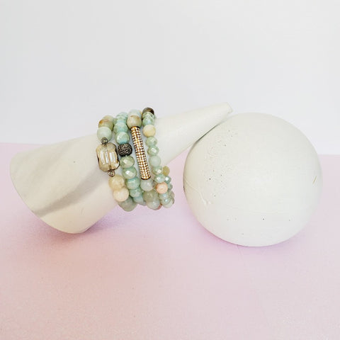 Minty Green Gold Pave Bar Bracelet Set | Pretty Fab Things