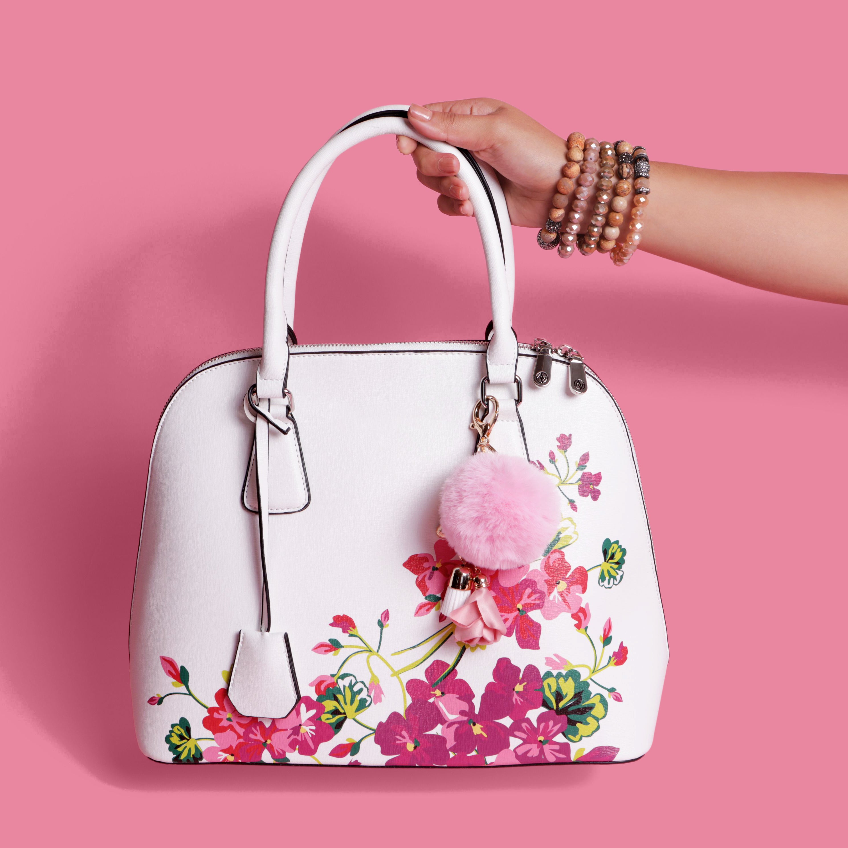 Pink Rose & Pom Handbag Charm freeshipping - Pretty Fab Things